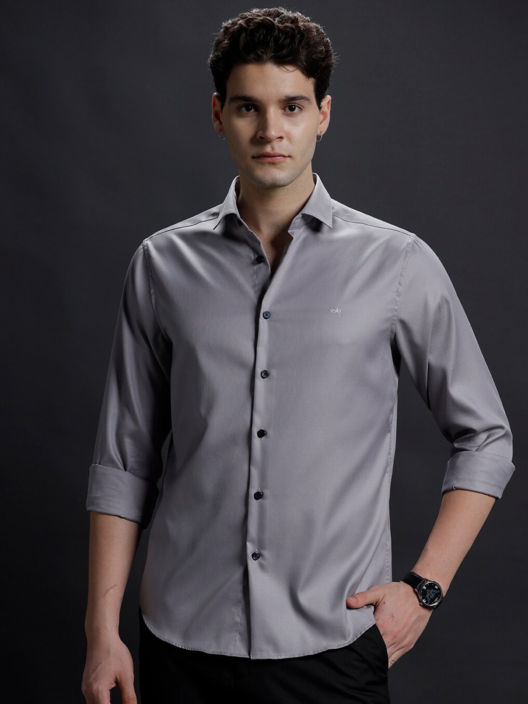 

Aldeno Spread Collar Cotton Comfort Regular Fit Formal Shirt, Grey