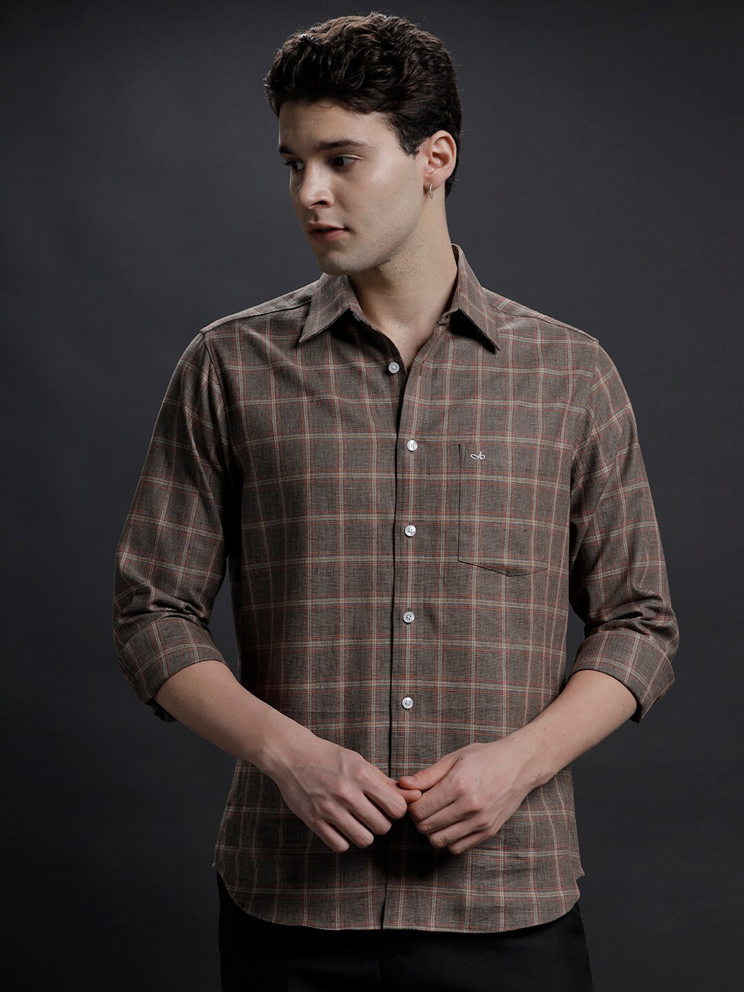 

Aldeno Checked Spread Collar Comfort Regular Fit Striped Casual Shirt, Multi