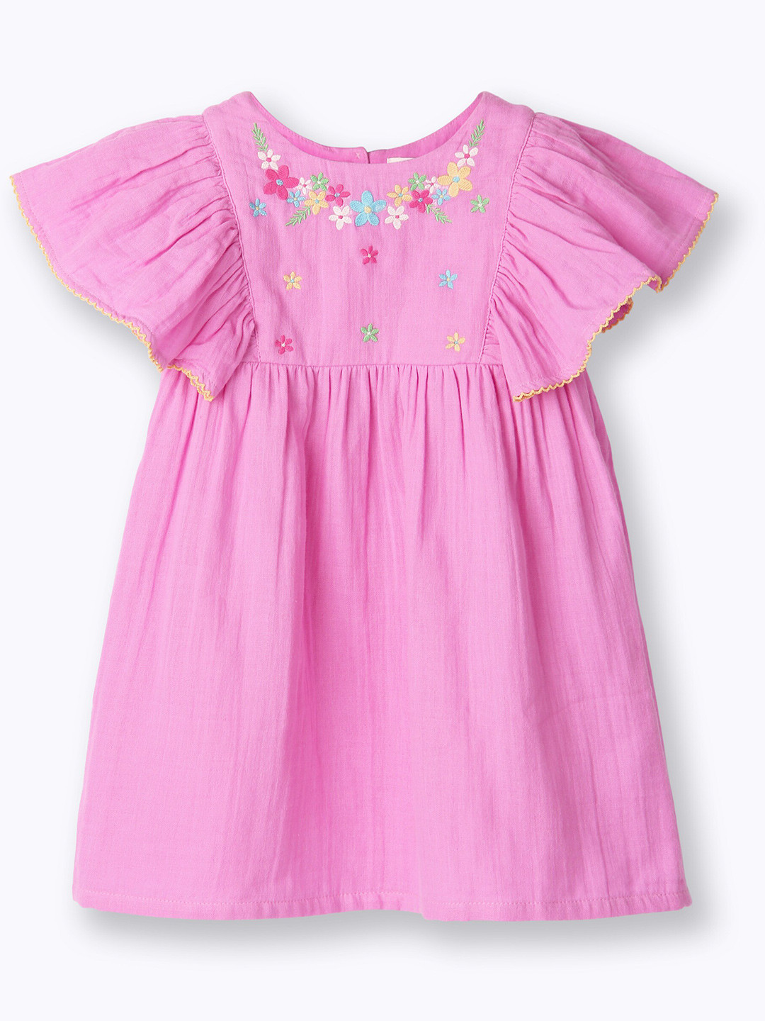 

Beebay Girls Round Neck Embroidered Flared Sleeve Fit and Flare Dress, Pink