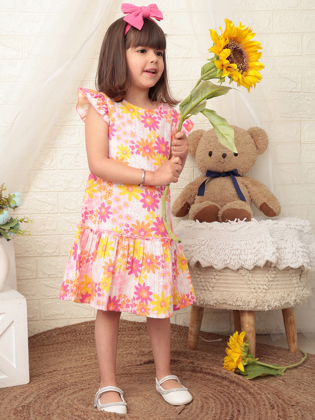 

Beebay Girls Floral A-Line Opaque Cotton Dress, Yellow