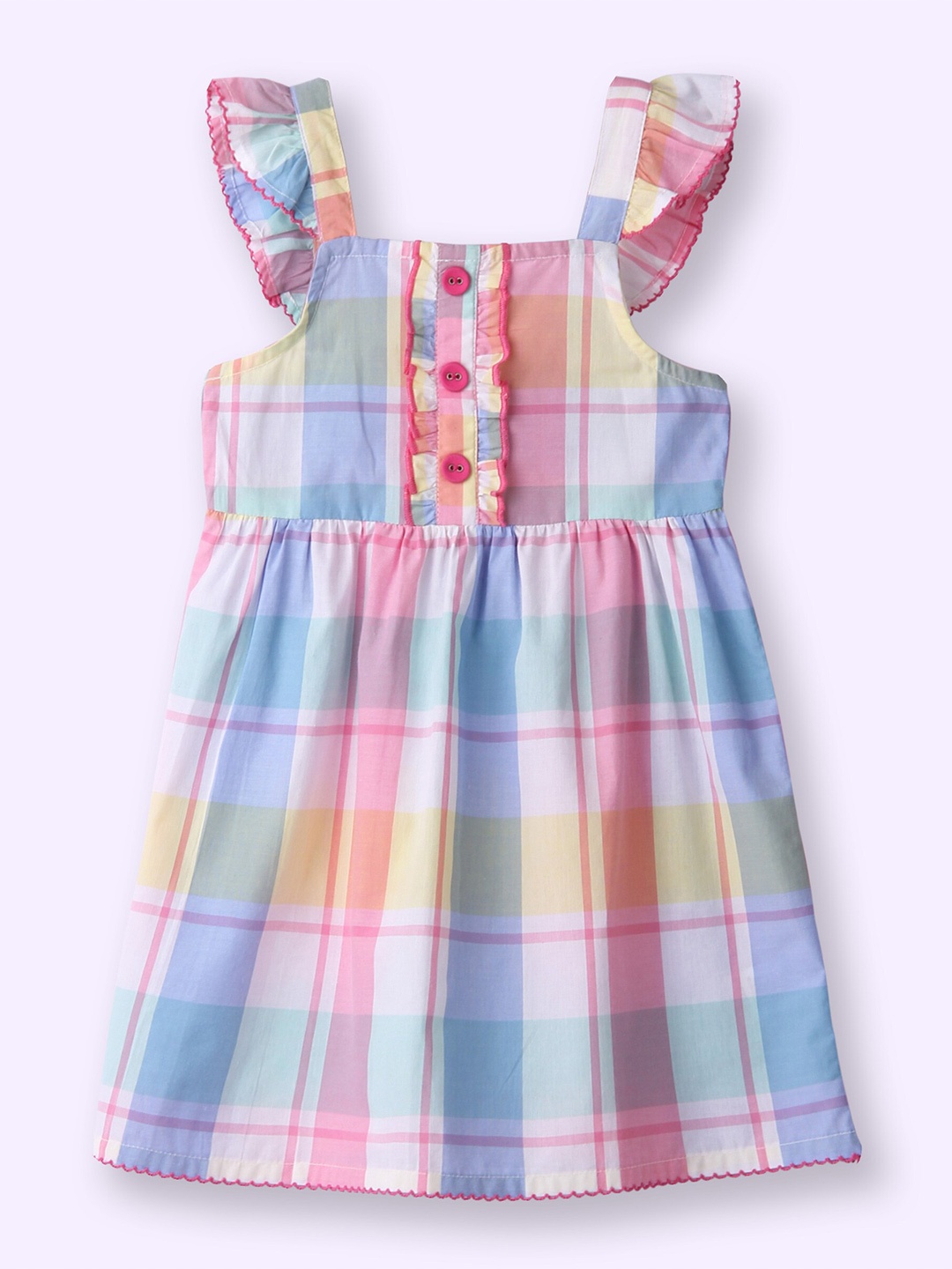 

Beebay Girls Checked Fit & Flare Cotton Dress, White