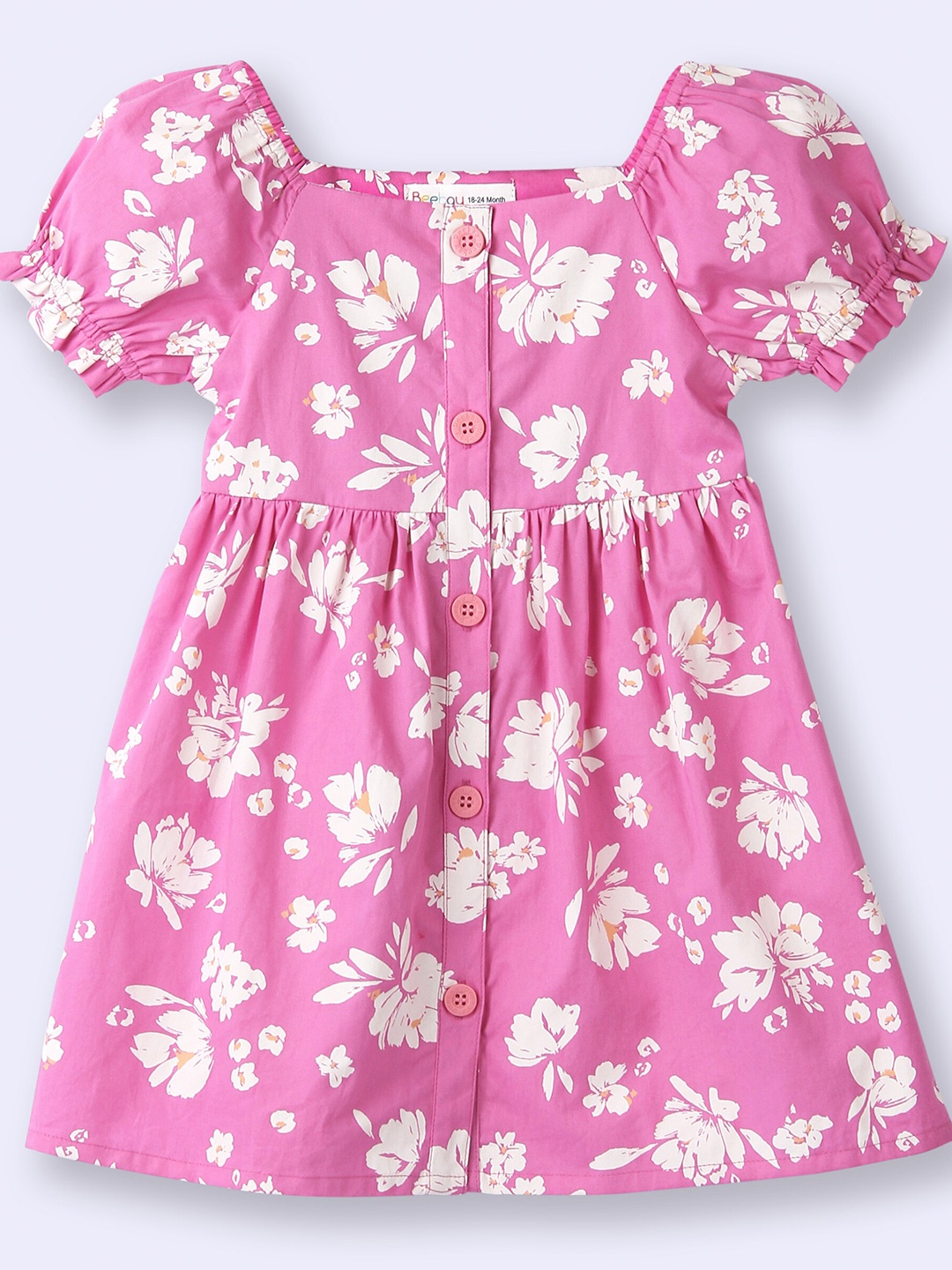 

Beebay Cotton Floral Print Puff Sleeve Dress, Pink