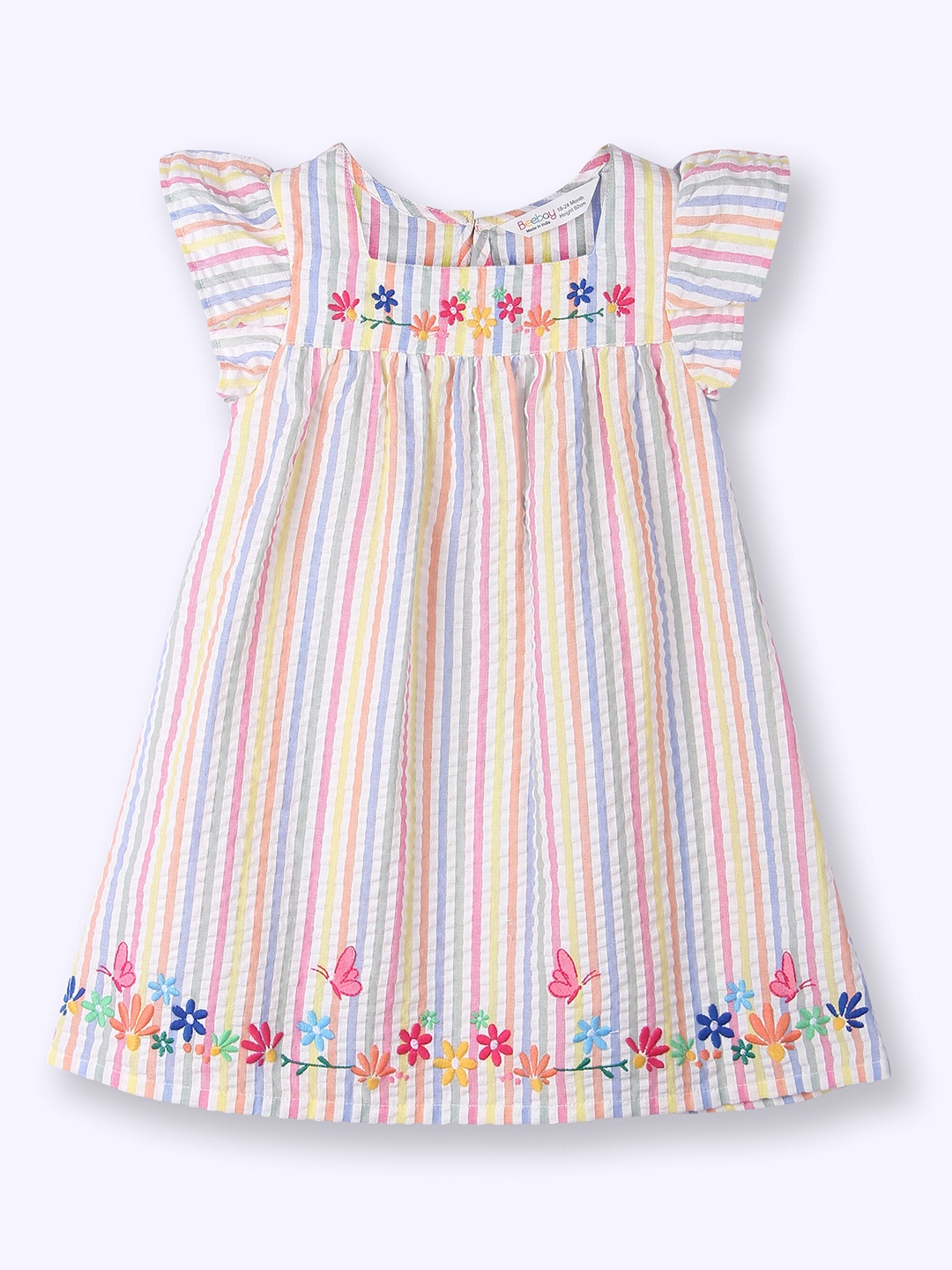 

Beebay Striped Flared Sleeve A-Line Dress, White