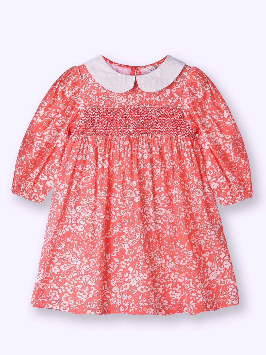 

Beebay Cotton Peter Pan Collar Floral Embroidered A-Line Dress, Orange