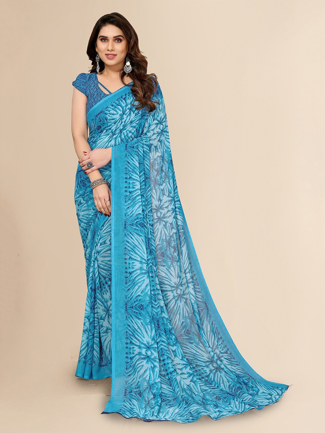 

Moda Rapido Blue Floral Printed Saree