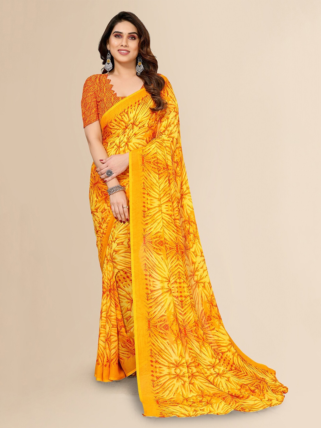 

Moda Rapido Yellow Floral Printed Saree