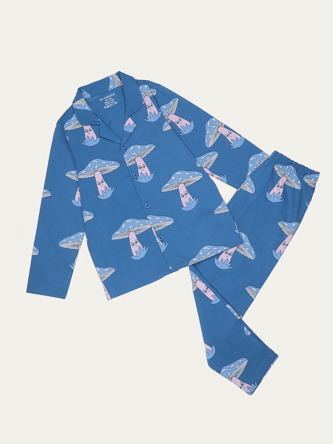 

BE AWARA Kids Printed Pure Cotton Night suit, Blue