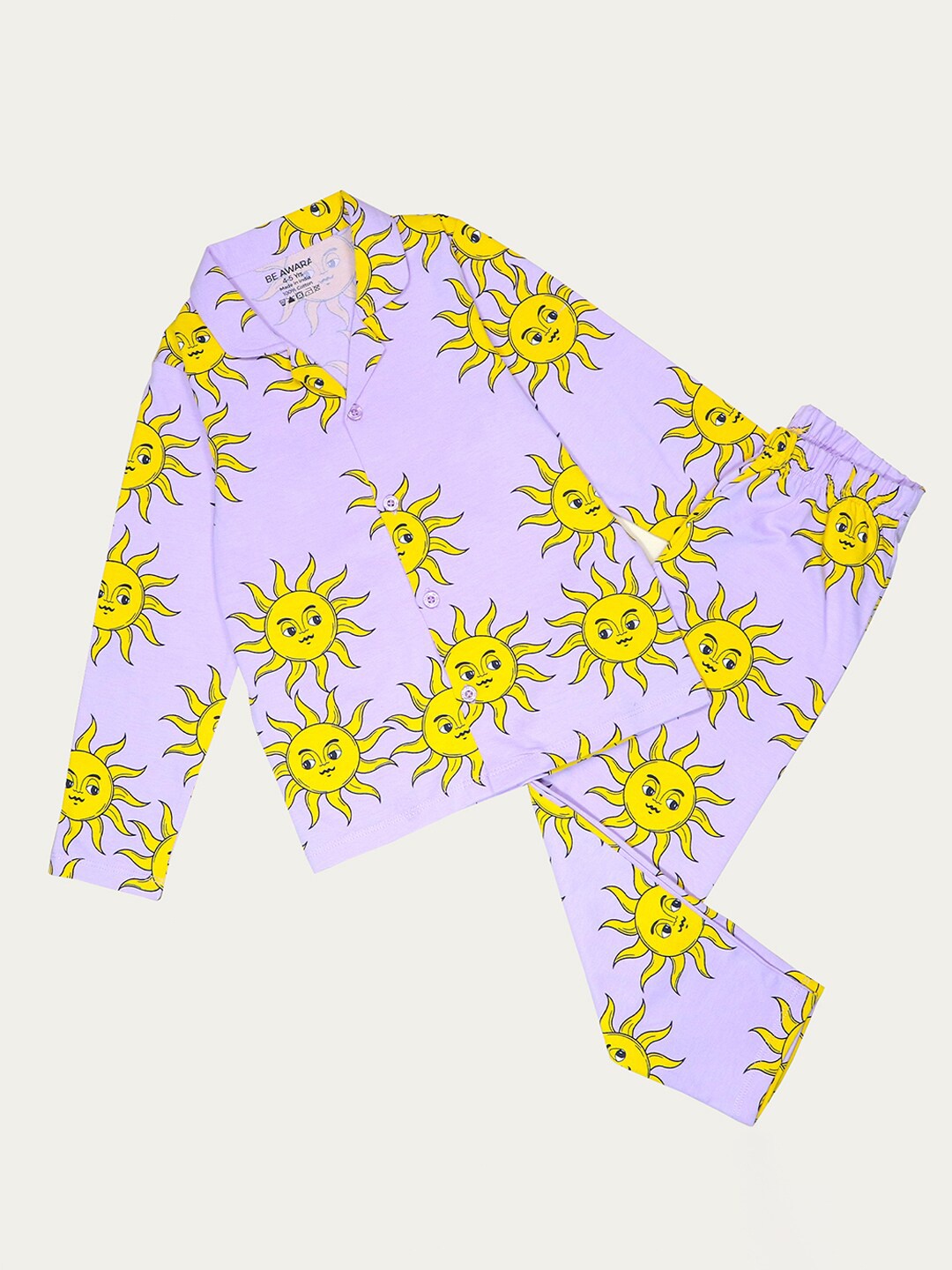 

BE AWARA Kids Printed Pure Cotton Night suit, Purple