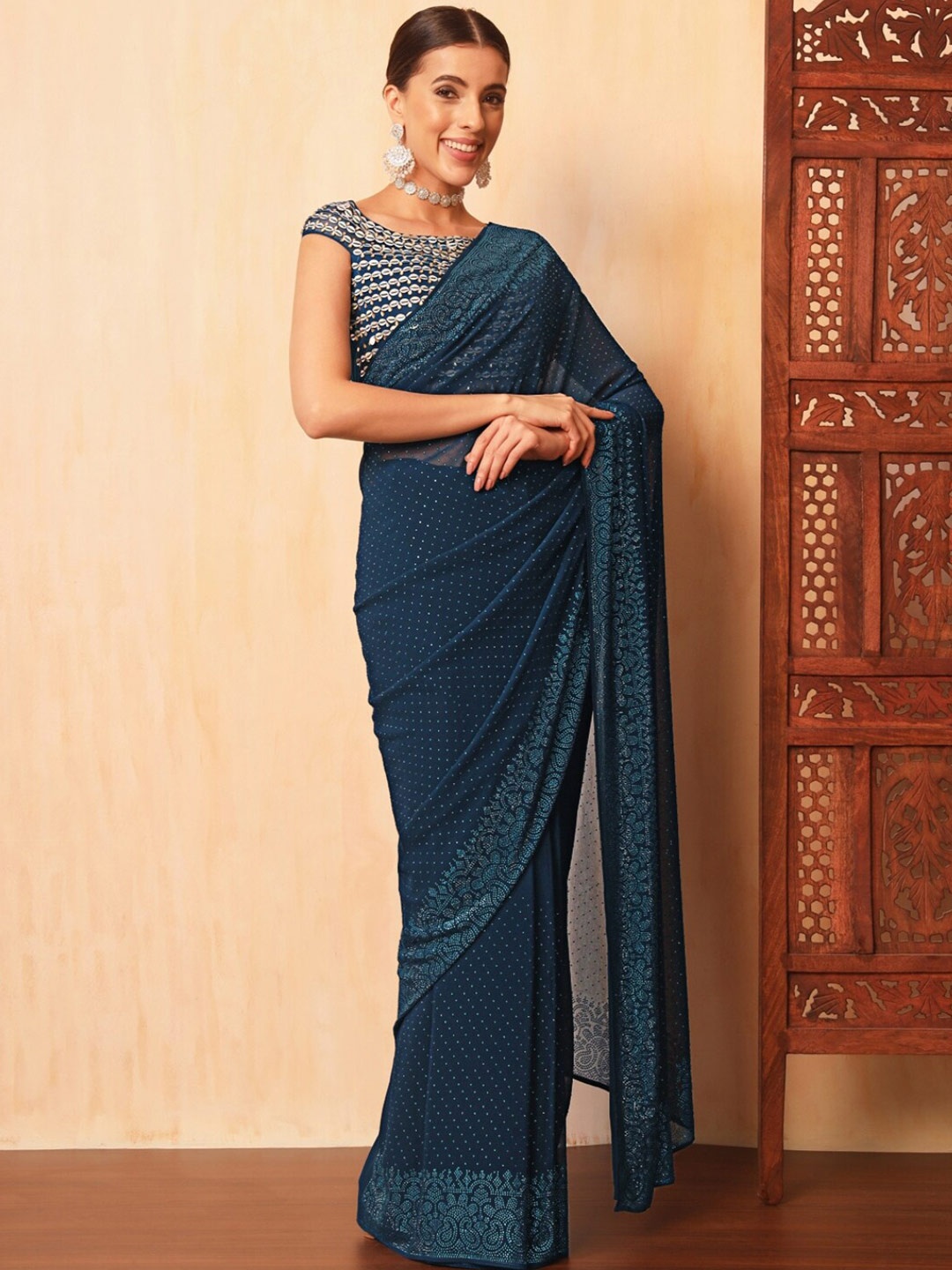 

Chhabra 555 Embellished Beads and Stones Saree, Blue