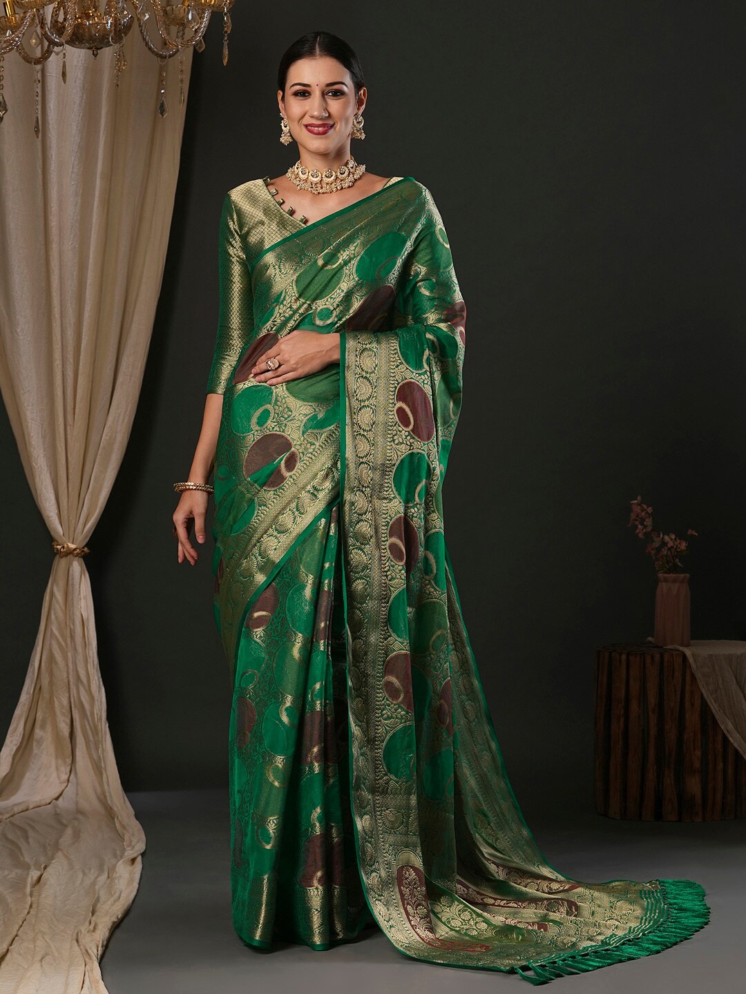 

Anouk Ethnic Motifs Pure Georgette Designer Banarasi Saree, Green