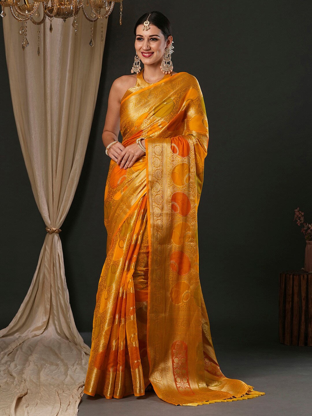 

Anouk Ethnic Motifs Pure Georgette Designer Banarasi Saree, Yellow