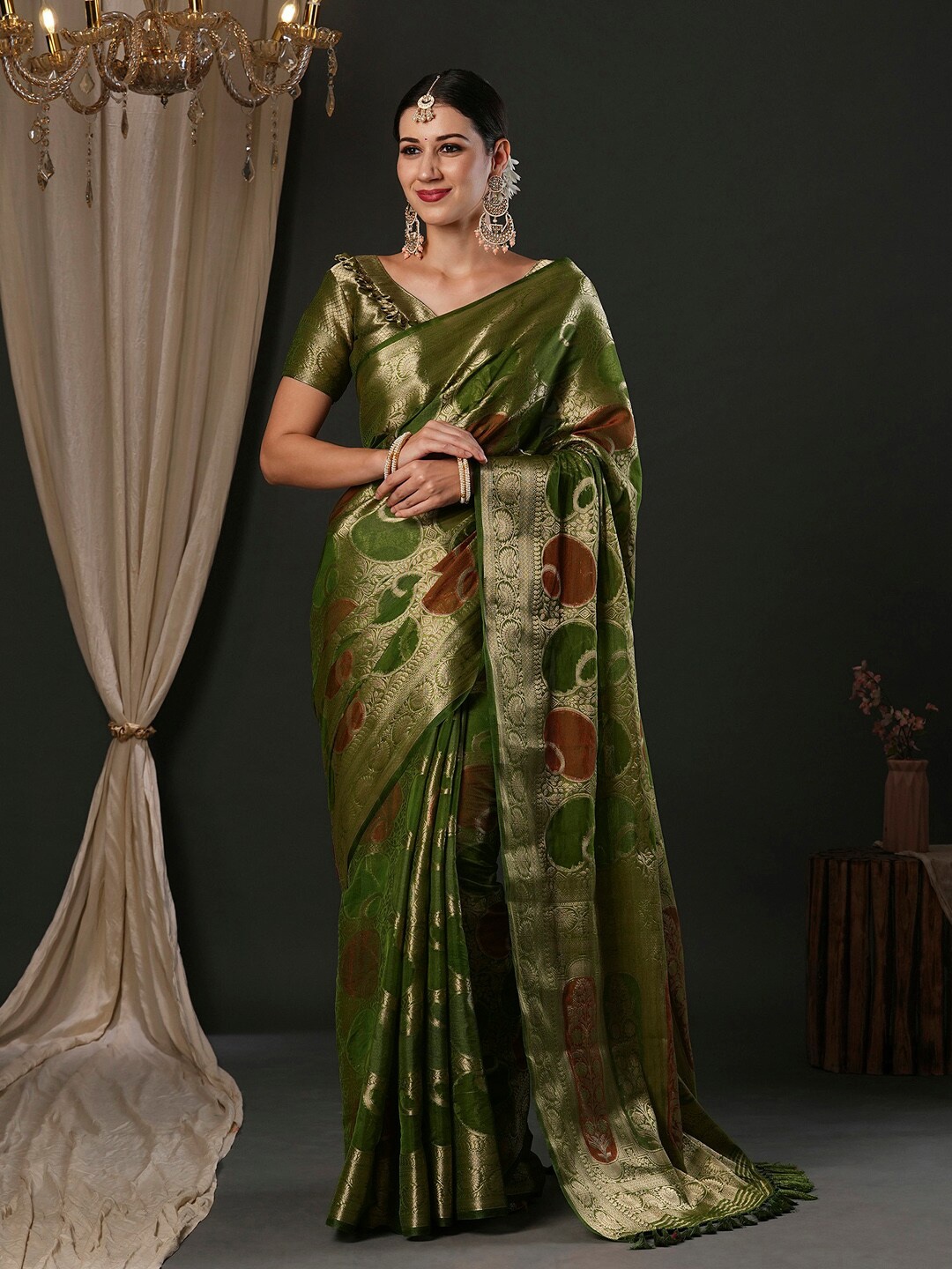 

Anouk Ethnic Motifs Pure Georgette Designer Banarasi Saree, Green
