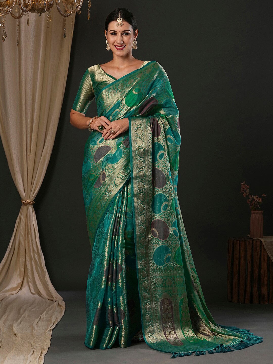 

Anouk Ethnic Motifs Pure Georgette Designer Banarasi Saree, Blue
