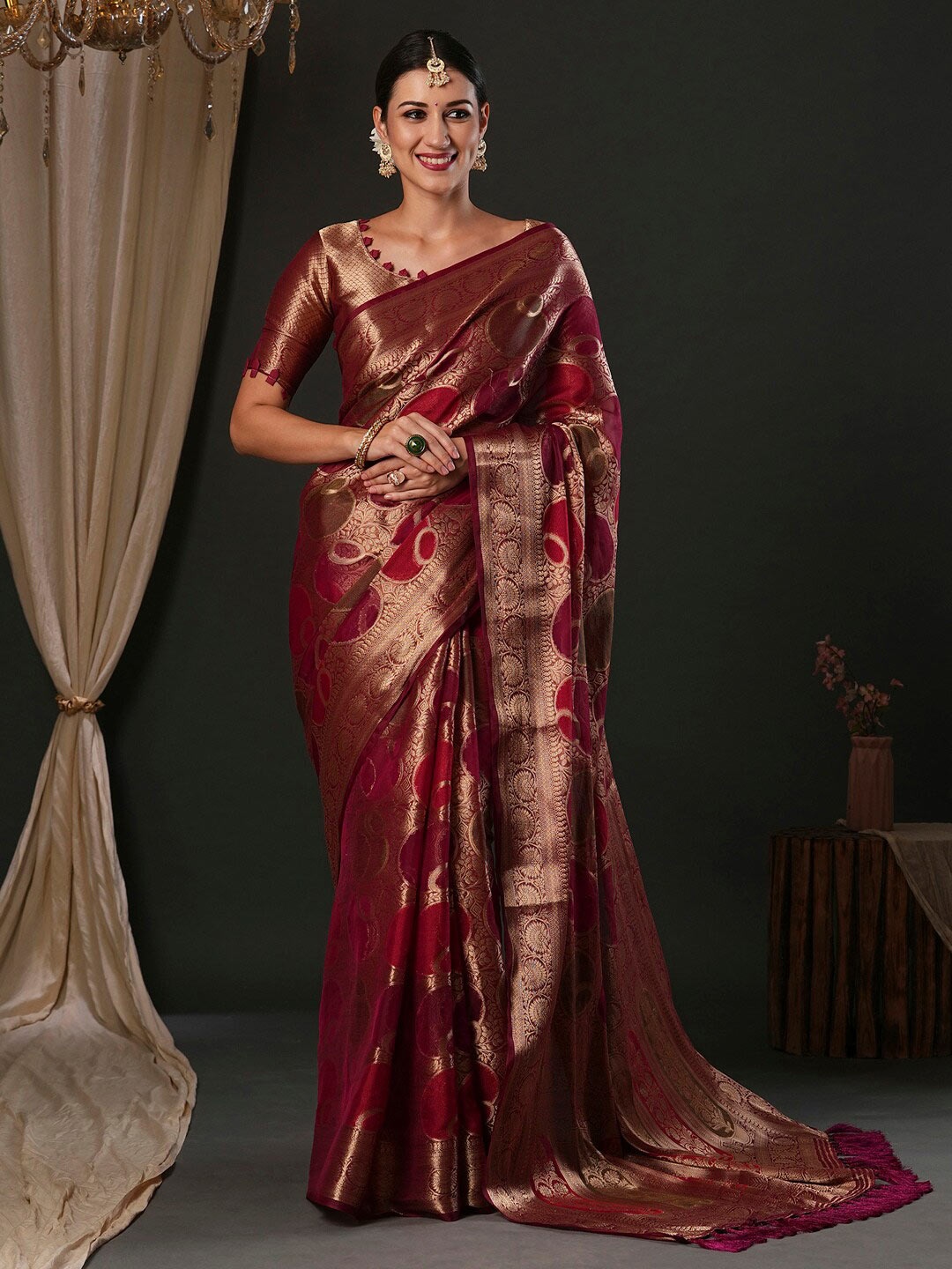 

Anouk Ethnic Motifs Pure Georgette Designer Banarasi Saree, Purple
