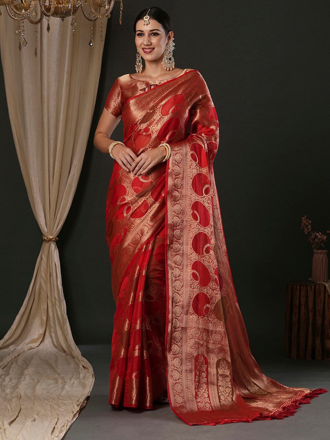 

Anouk Ethnic Motifs Pure Georgette Designer Banarasi Saree, Red