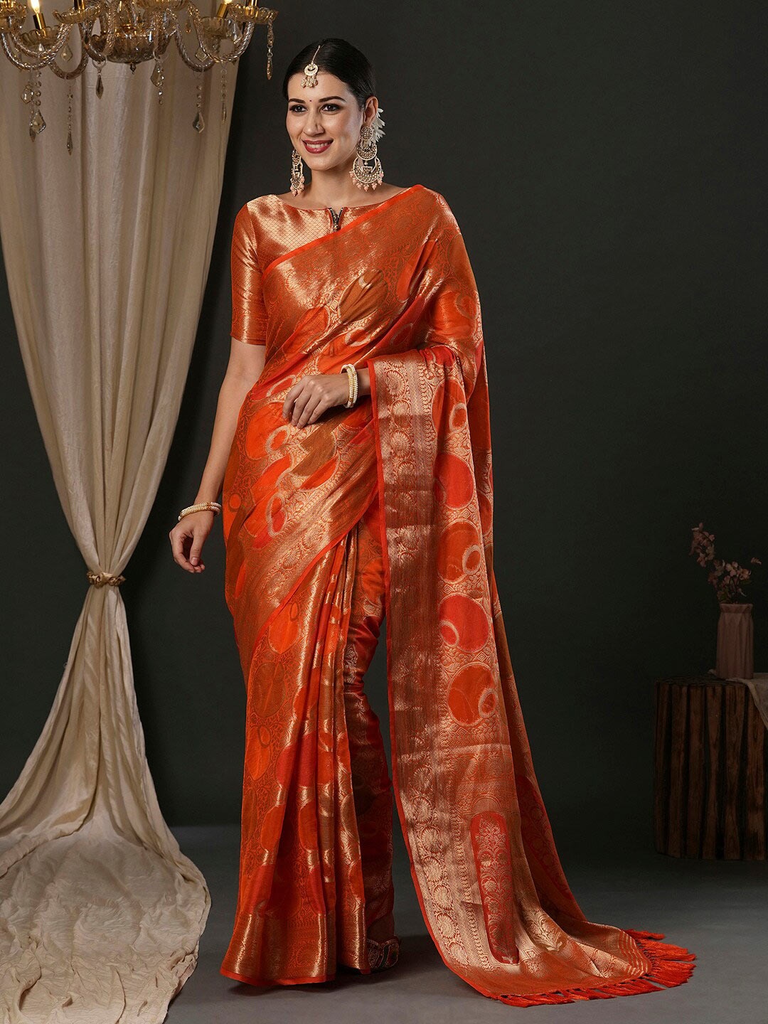 

Anouk Ethnic Motifs Pure Georgette Designer Banarasi Saree, Orange