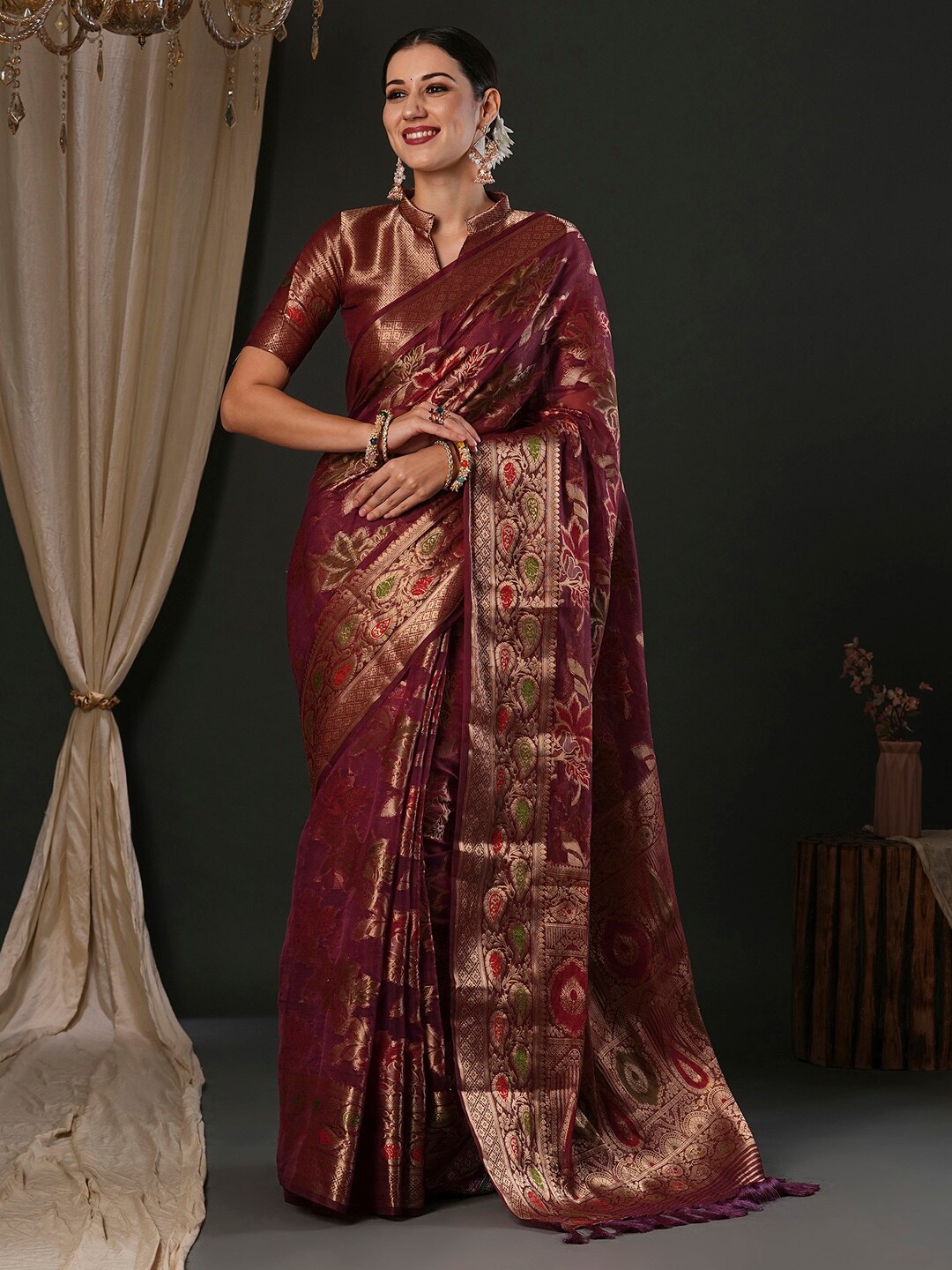 

Anouk Ethnic Motifs Organza Designer Banarasi Saree, Purple