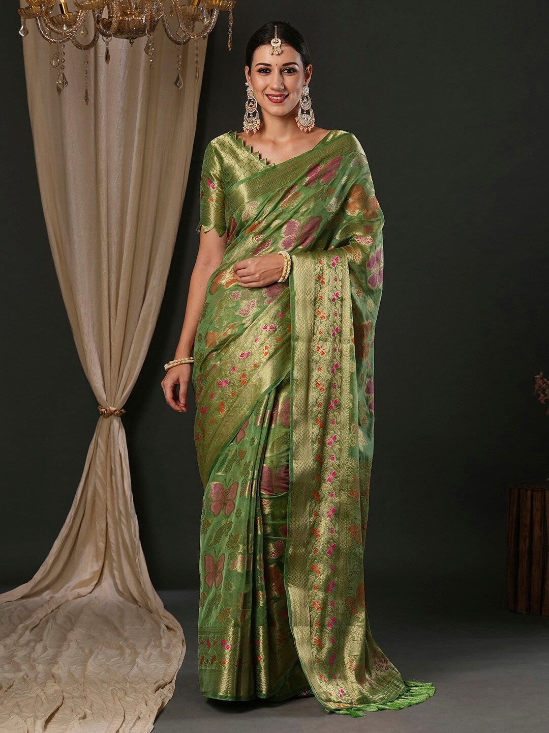 

Anouk Ethnic Motifs Organza Banarasi Saree, Green