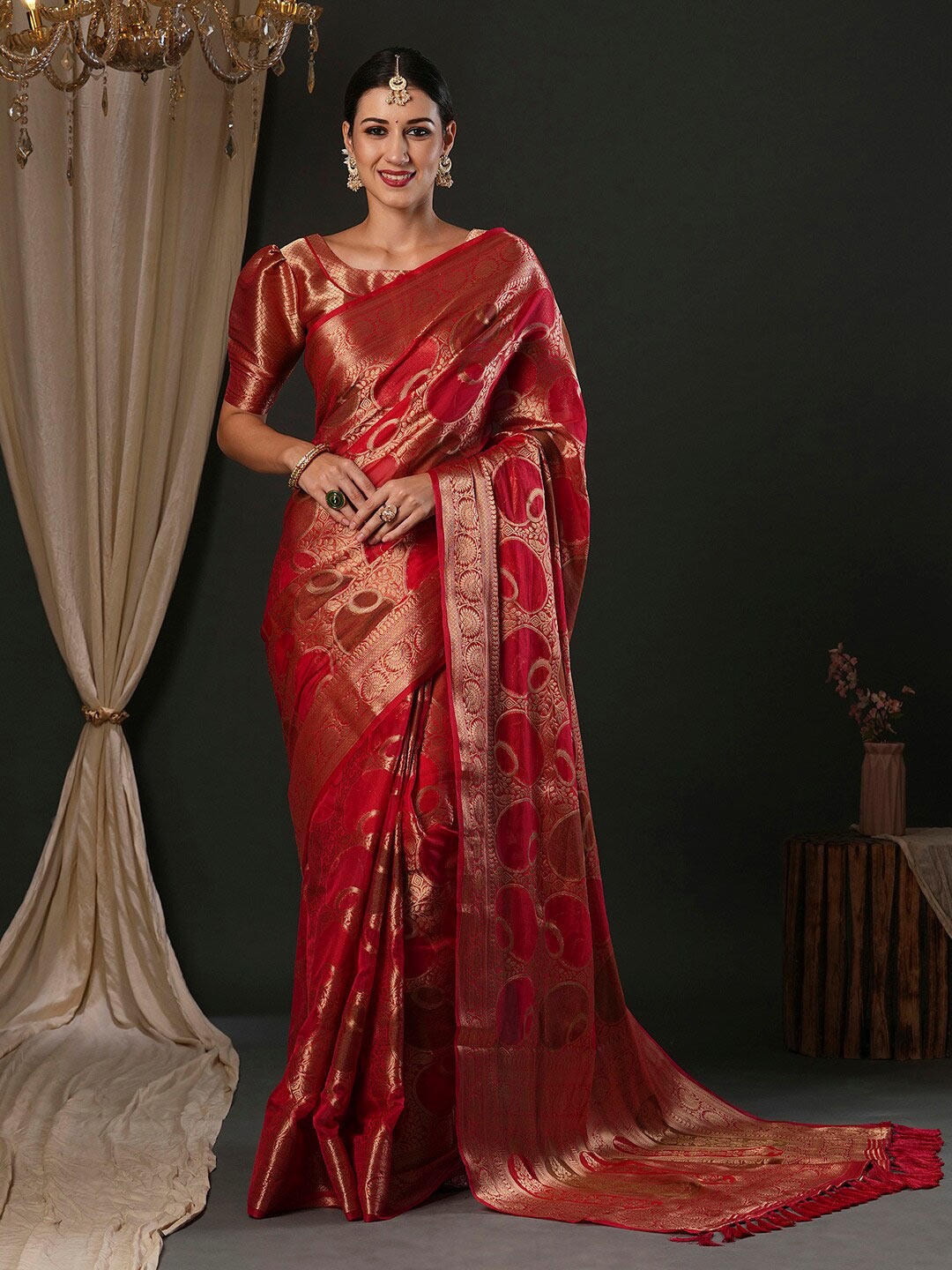 

Anouk Ethnic Motifs Woven Design Pure Georgette Saree, Red