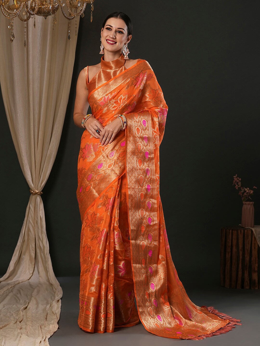 

Anouk Ethnic Motifs Woven Design Banarasi Zari Saree, Orange