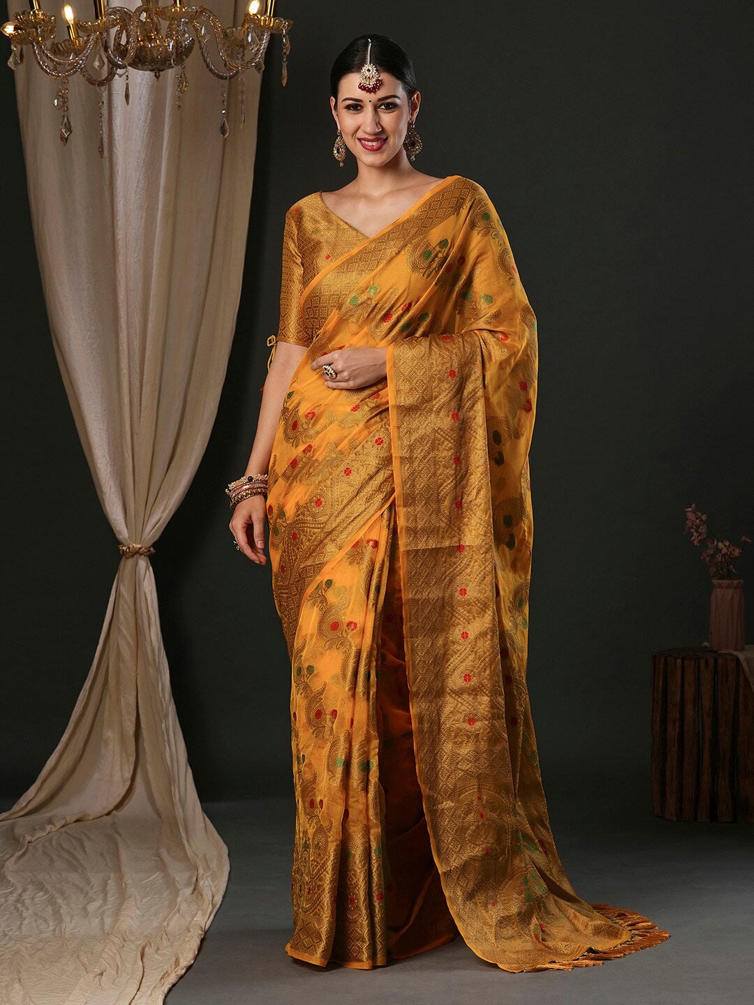 

Anouk Ethnic Motifs Woven Design Banarasi Zari Saree, Yellow