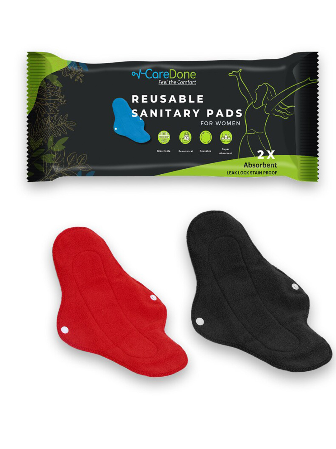 

CareDone 2-Pcs Super Absorbent Cloth Sanitary Pads, Multi