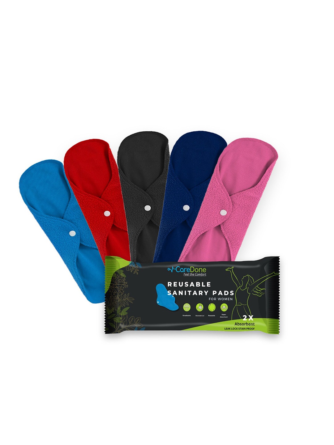 

CareDone Set Of 5 Reusable Very Absorbent Cloth Sanitary Pads, Pink