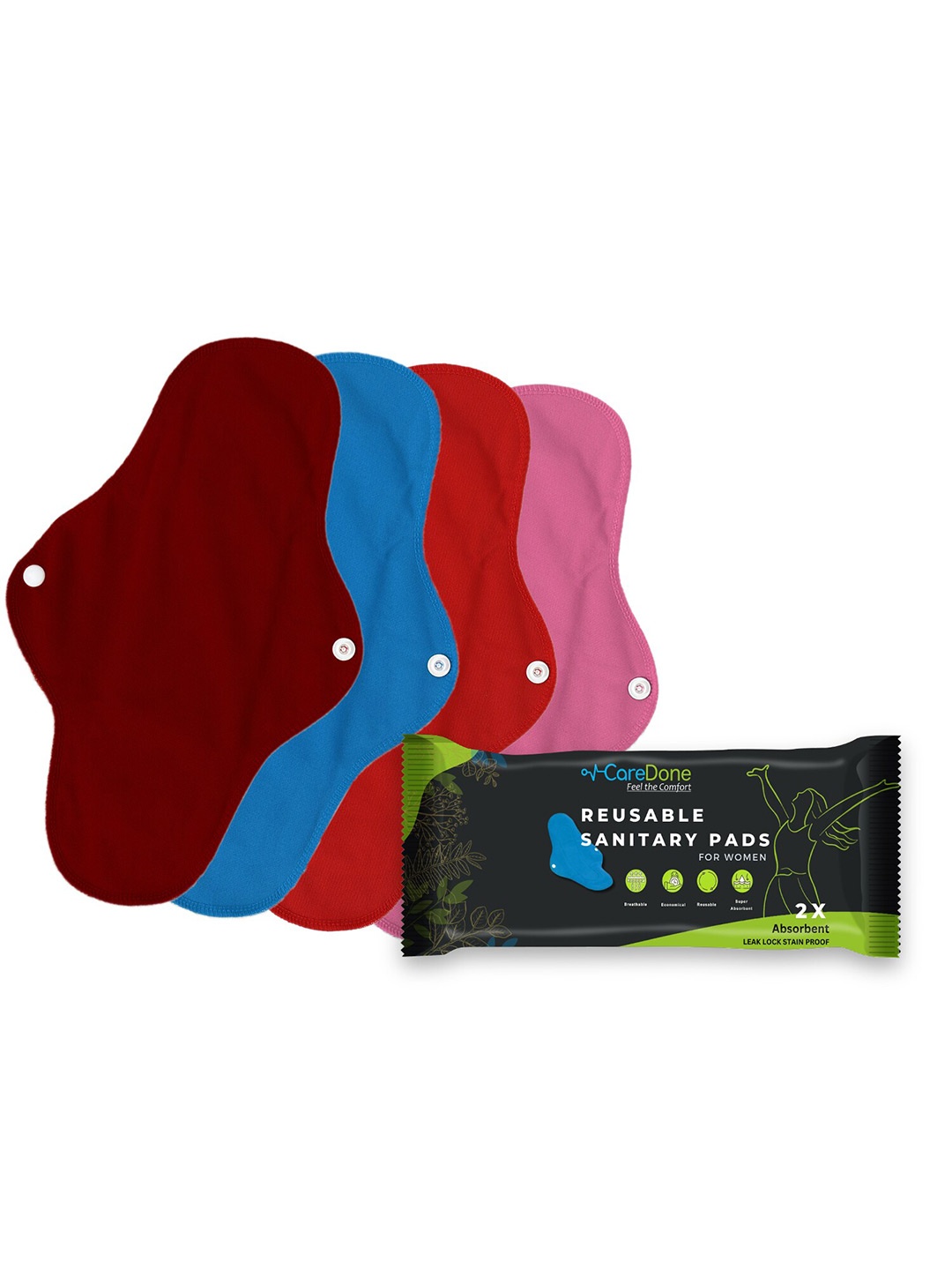 

CareDone Set Of 4 Reusable Very Absorbent Cloth Sanitary Pads, Pink