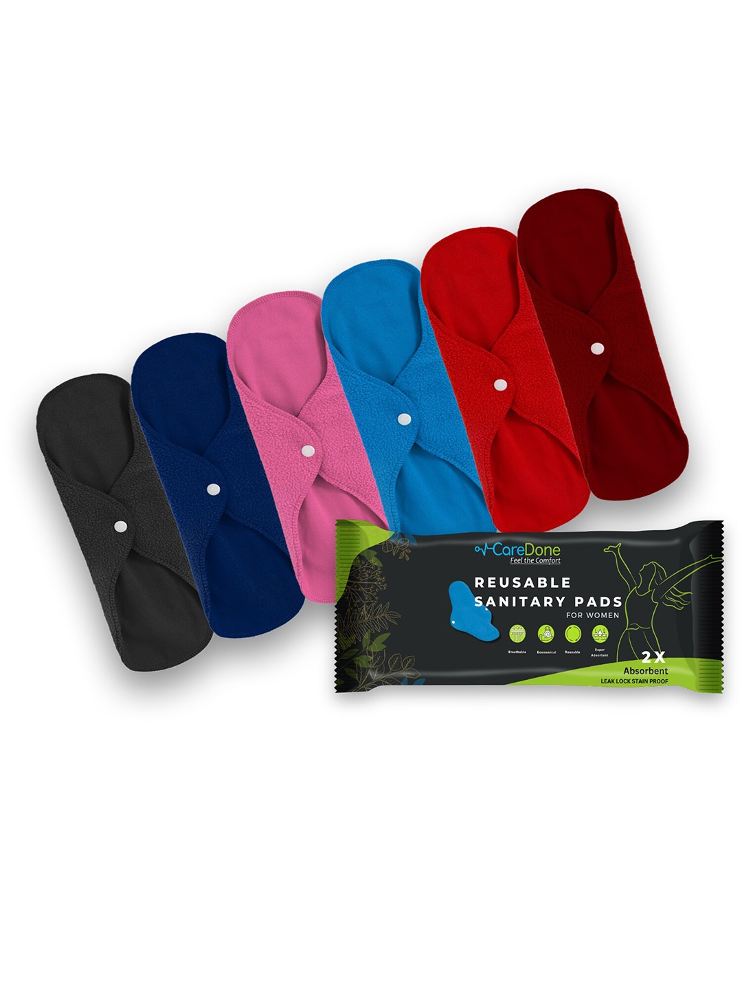 

CareDone 6-Pcs Super Absorbent Cloth Sanitary Pads, Blue