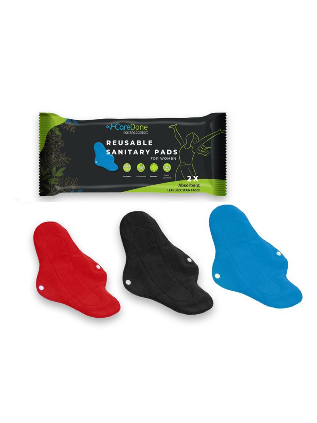 

CareDone Set Of 3 Reusable Very Absorbent Cloth Sanitary Pads, Red