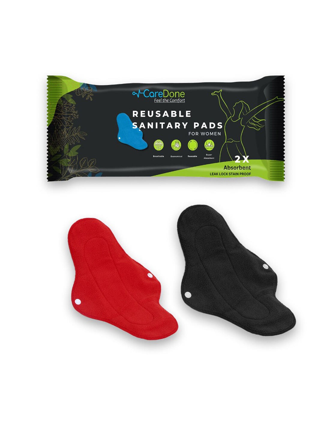 

CareDone 2-Pcs Super Absorbent Cloth Sanitary Pads, Multi