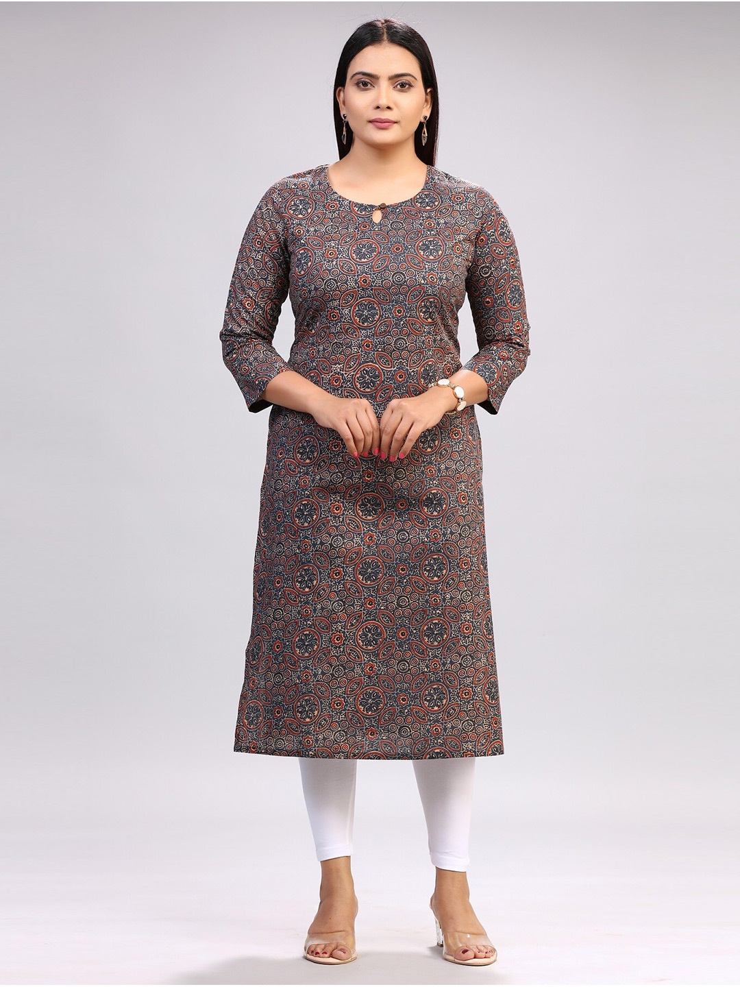 

COTTON CULTURE Floral Printed Cotton Straight Kurta, Navy blue