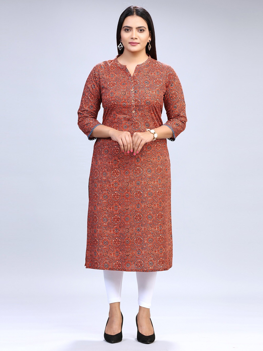 

COTTON CULTURE Floral Printed Cotton Straight Kurta, Rust