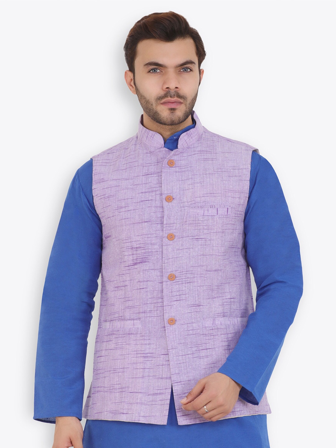 

Latest Chikan Garments Self Design Mandarin Collar Nehru Jacket, Purple