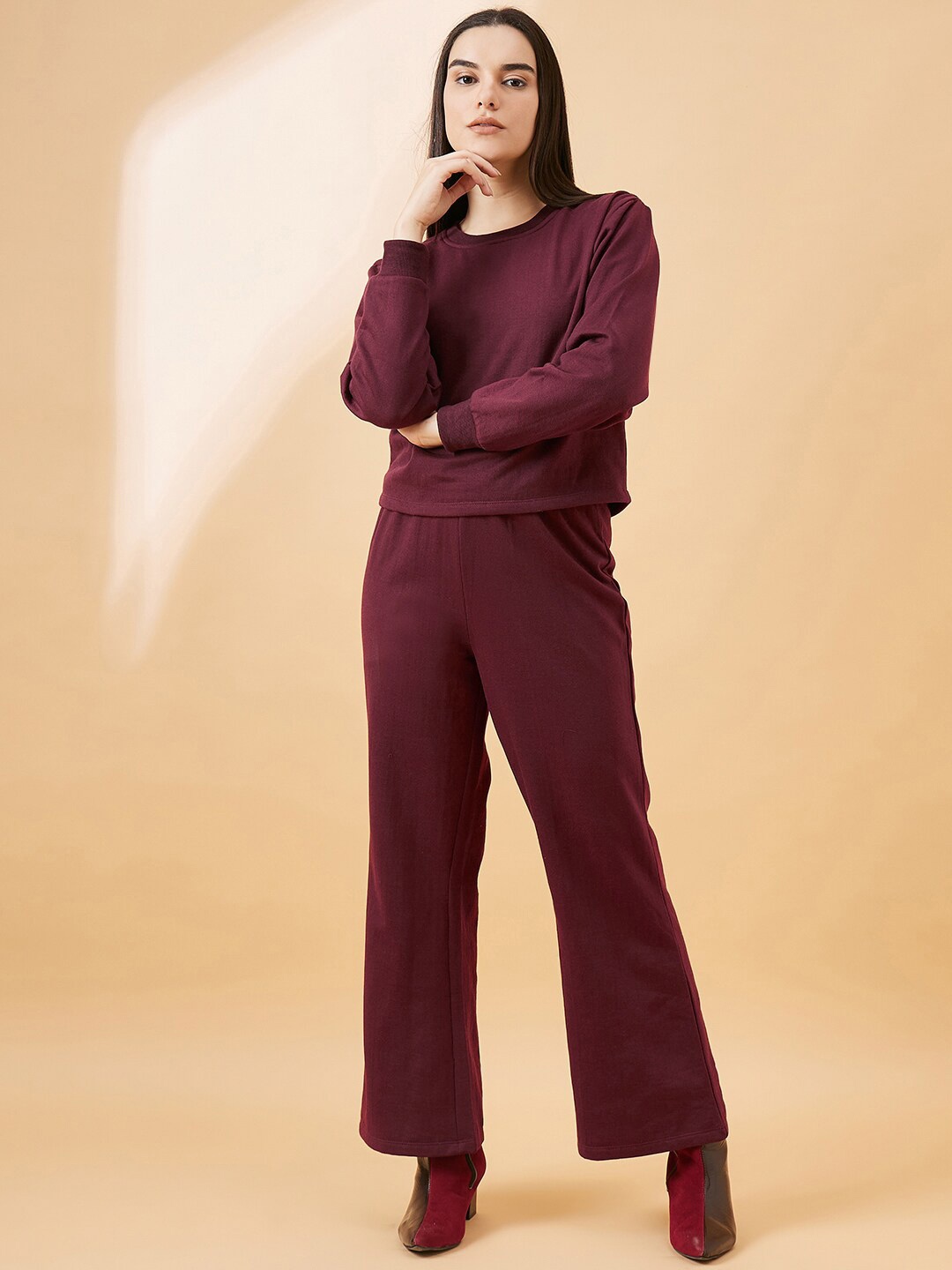 

DressBerry Burgundy Round Neck Mid-Rise Sweatshirt With Trouser