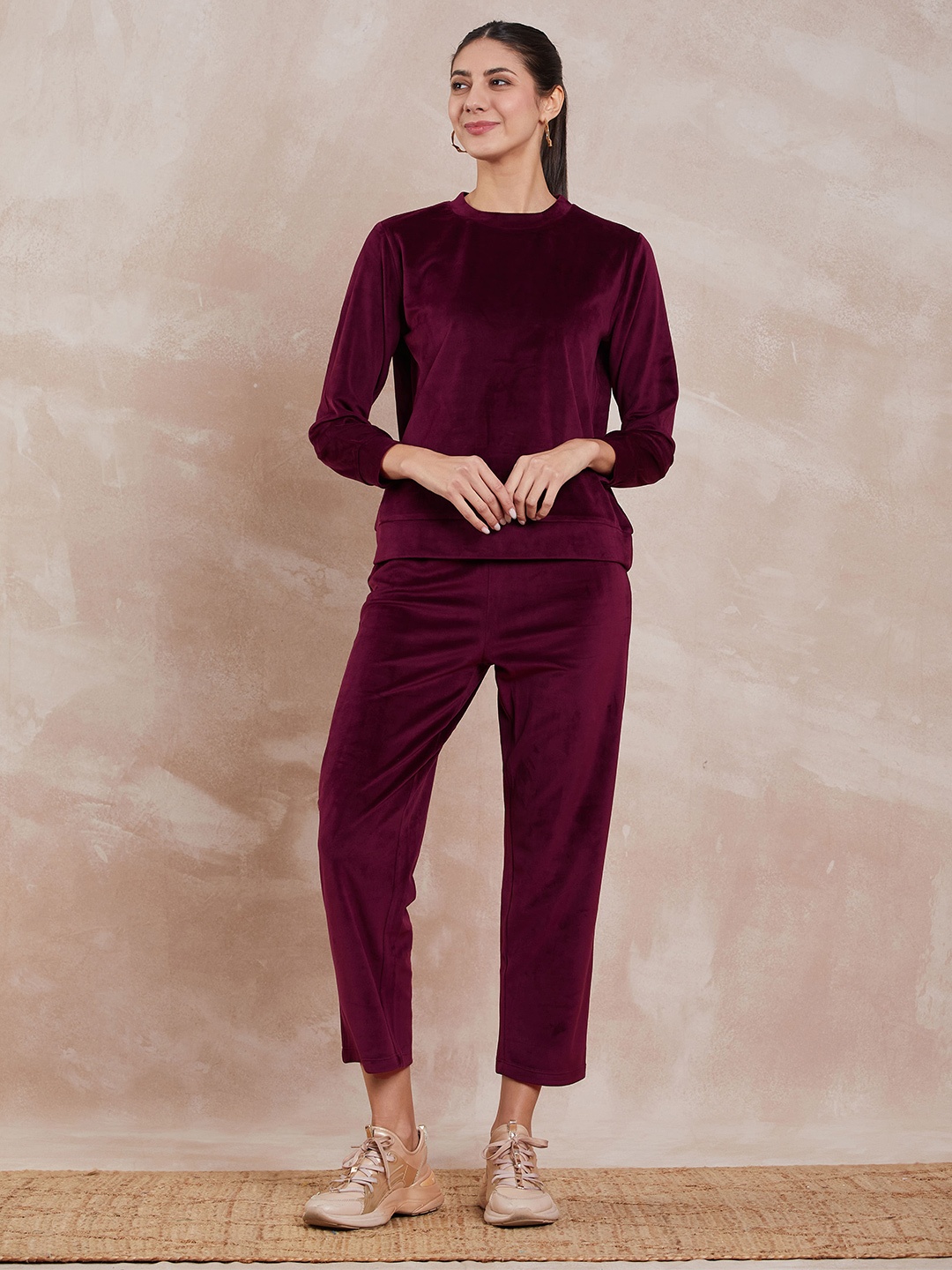 

DressBerry Burgundy Velvet T-Shirt With Flared Trouser Co-Ords