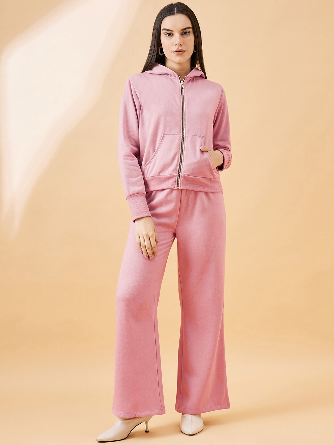 

DressBerry Pink Hooded Sweatshirt With Flared Trouser Co-Ords