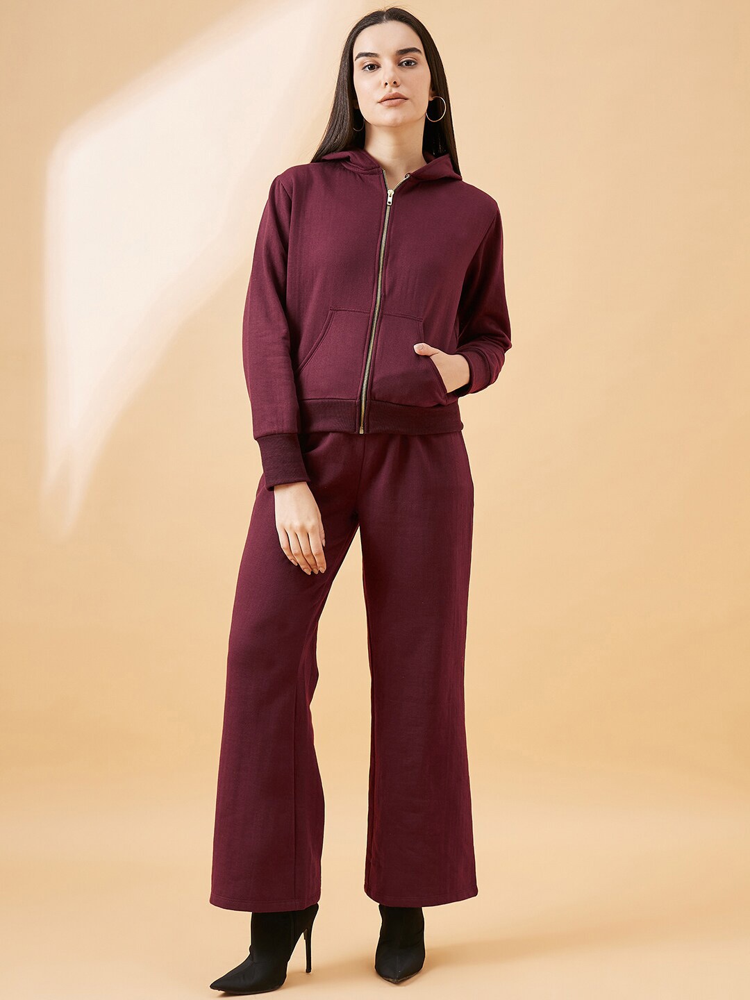 

DressBerry Burgundy Hooded Sweatshirt With Flared Trouser Co-Ords