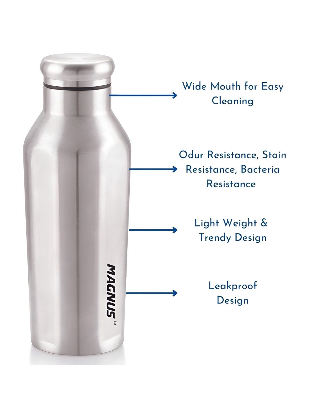 

MAGNUS SilverToned 2 Pcs Stainless Steel Water Bottle 550ml, Silver