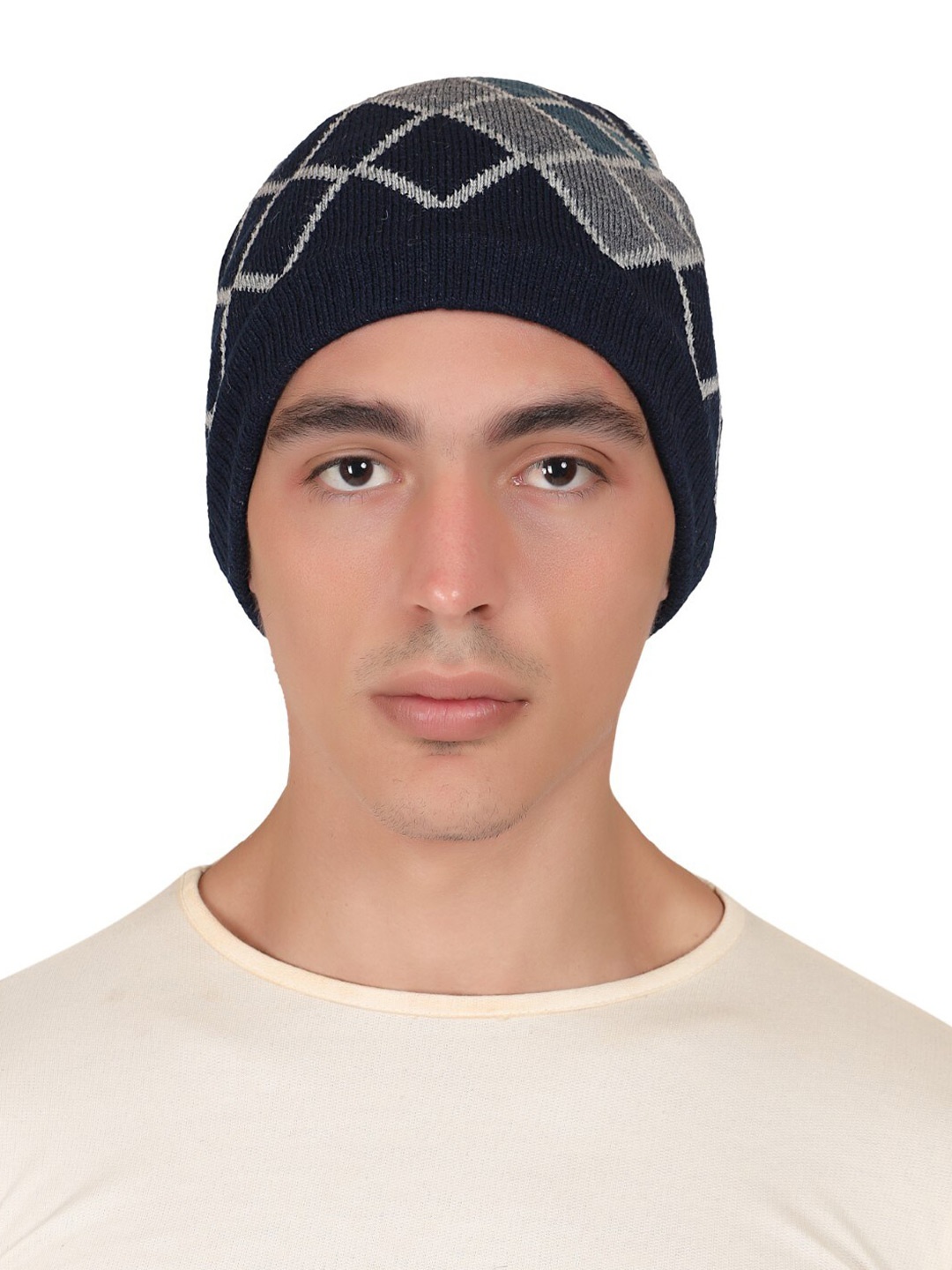 

Model Men Self Design Acrylic Beanie, Blue