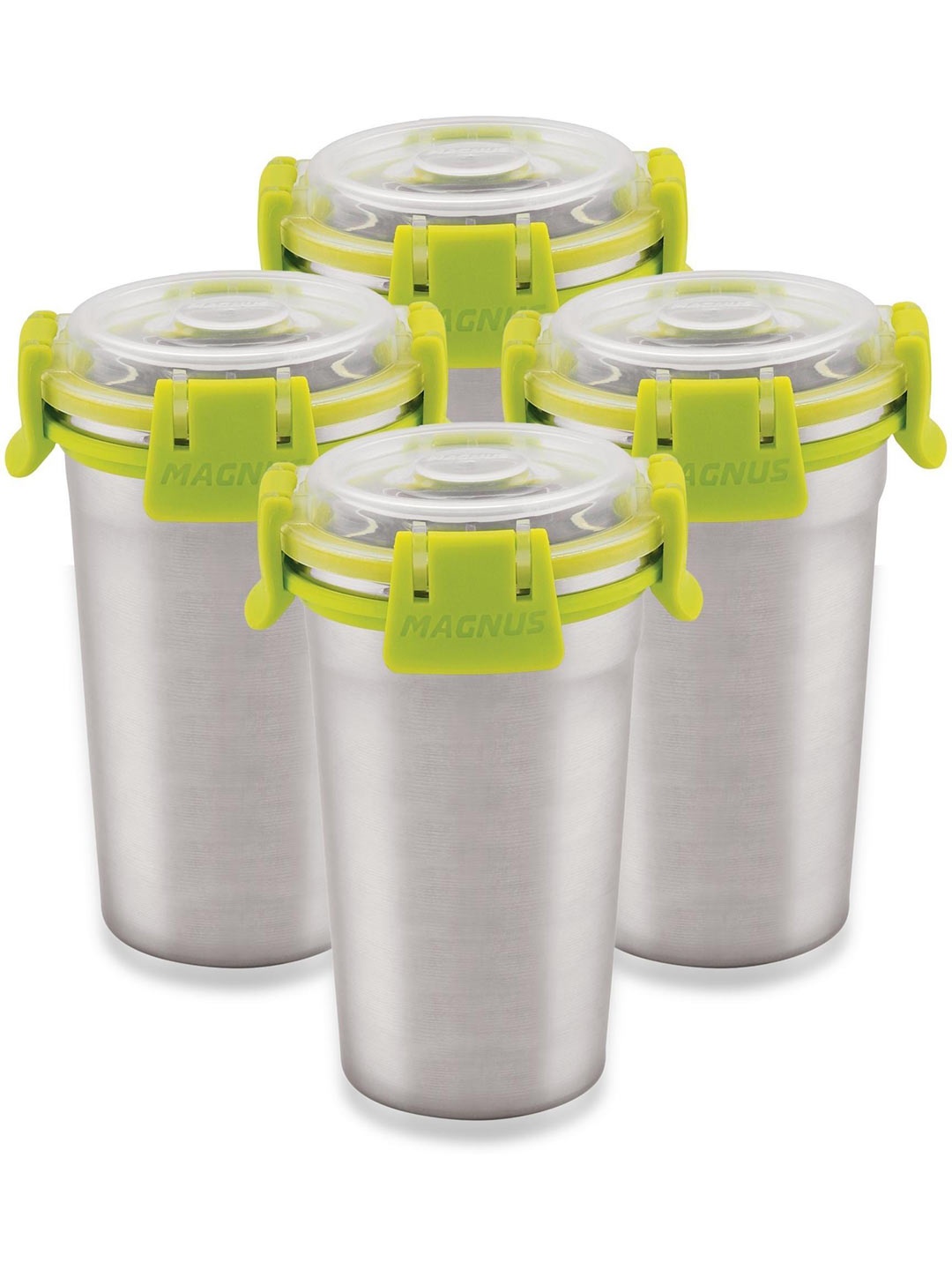 

MAGNUS Unisex Silver-Tone & Green 4Pcs Water Or Juice Glass Bar & Drinkware 350Ml Each