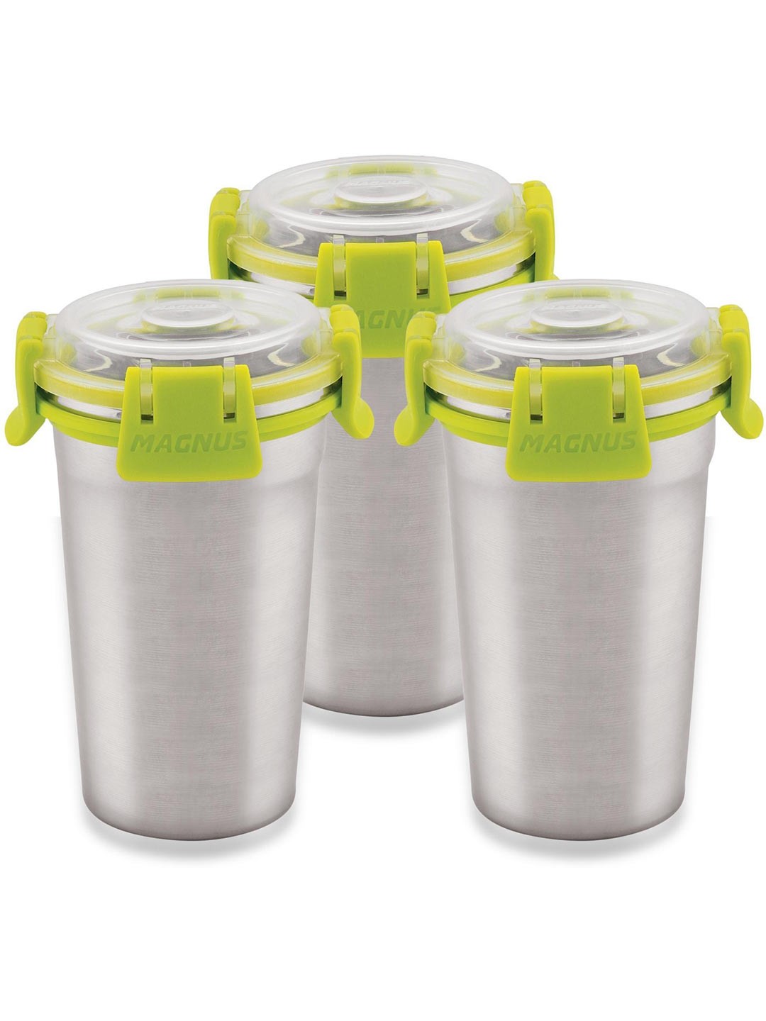 

MAGNUS Silver Toned 3 Pieces Airtight & Leakproof Stainless Steel Tumblers 350 ML Each