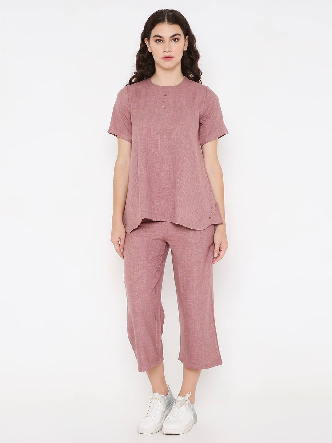 

Sand Dune Round Neck Linen Top & Trouser, Pink