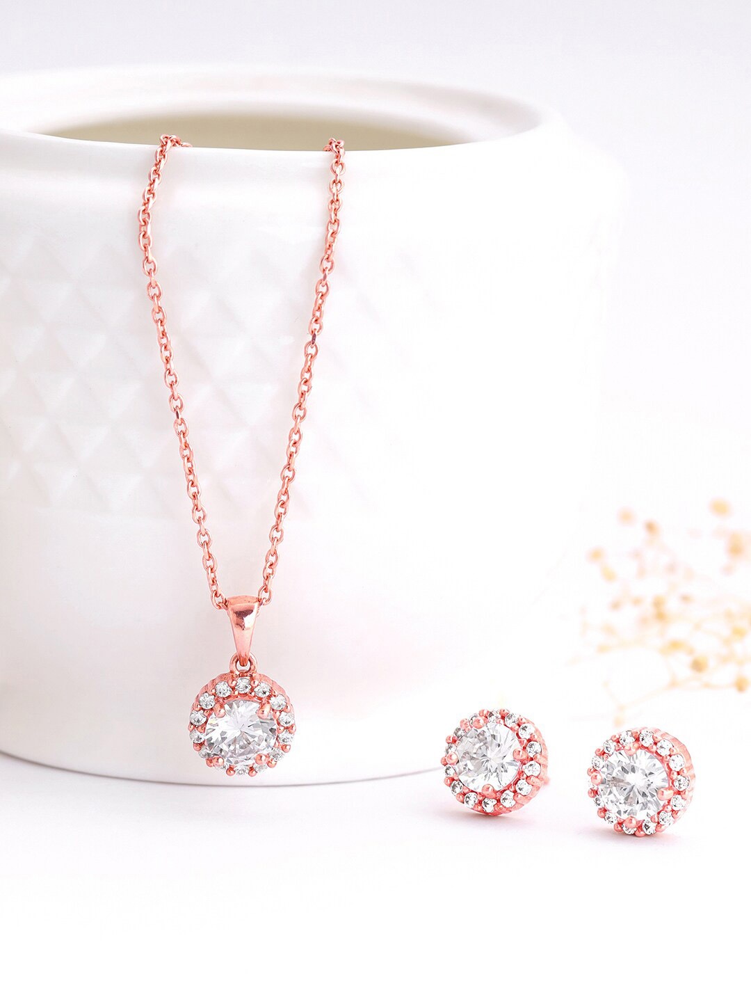 

GIVA 925 Sterling Silver Rose Gold-Plated Artificial-Stone Studded Jewellery Set