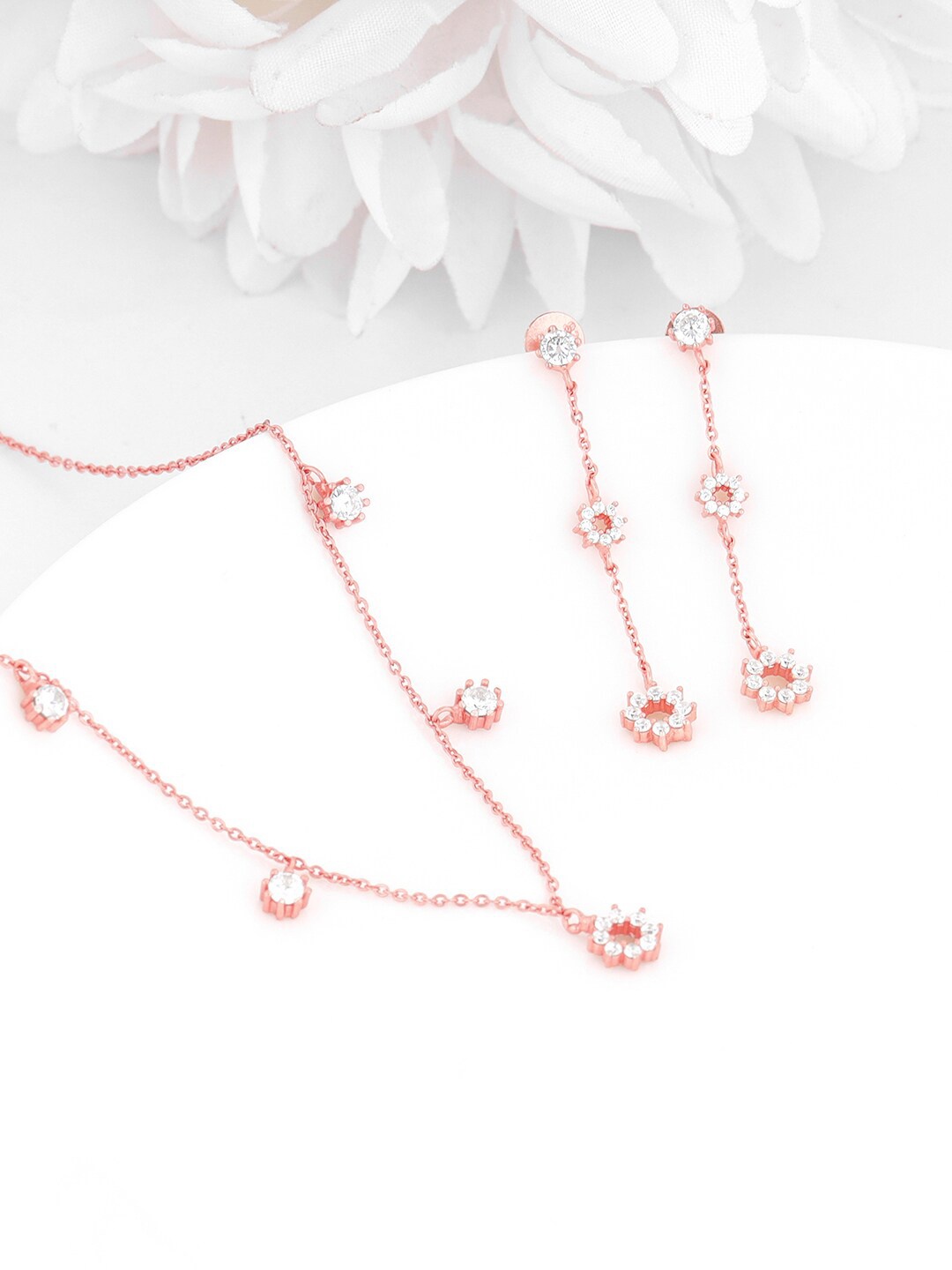 

GIVA 925 Sterling Silver Rose Gold-Plated Artificial-Stone Studded Jewellery Set