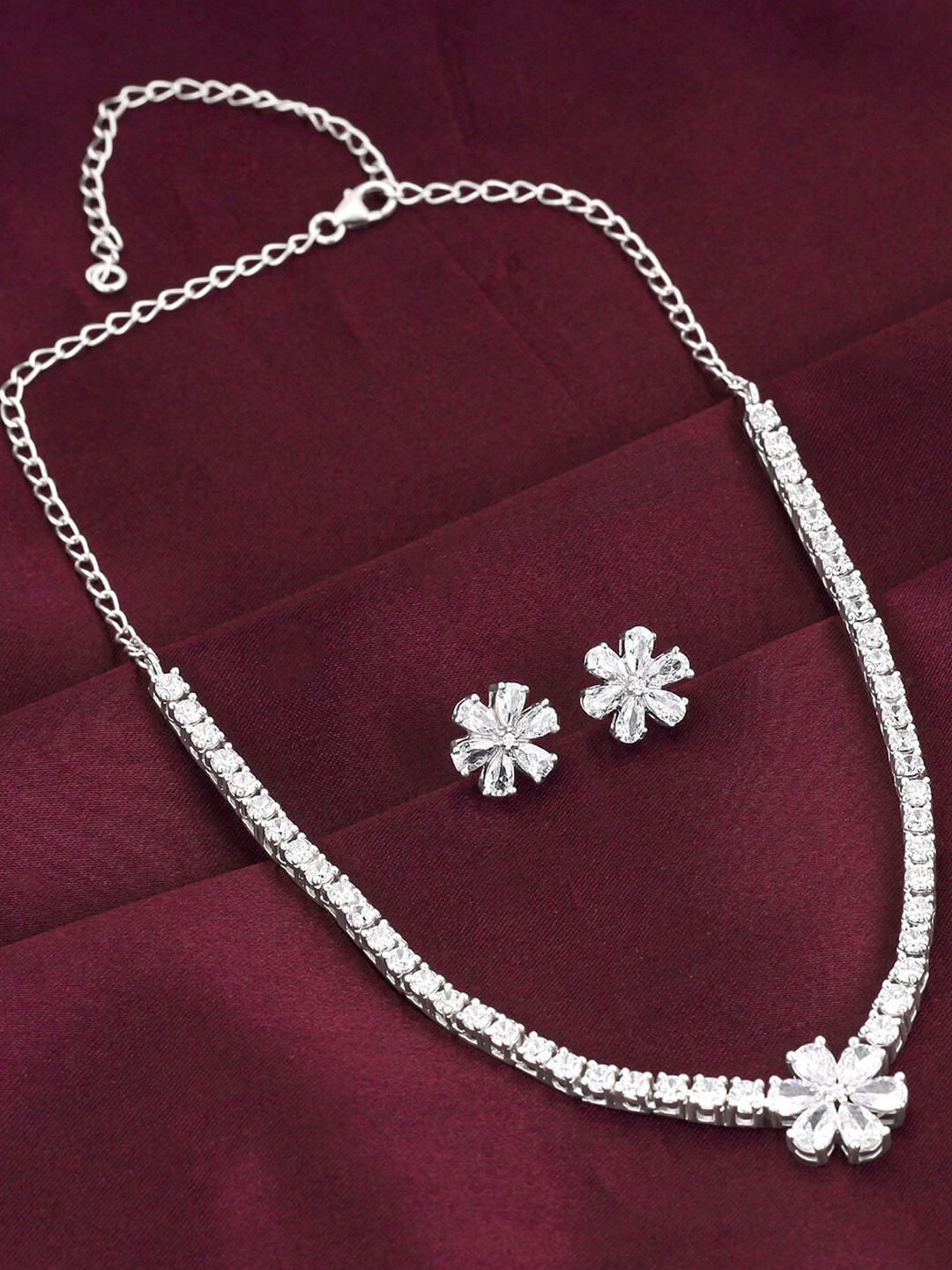 

GIVA 925 Sterling Silver Rhodium-Plated Artificial-Stone Studded Jewellery Set