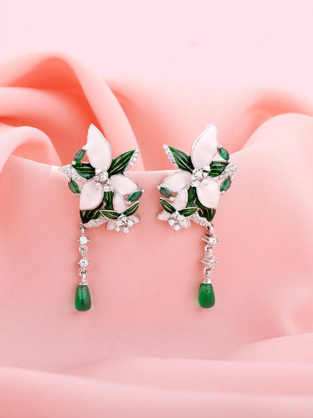 

GIVA Rhodium-Plated 925 Sterling Silver Stone-Studded Contemporary Drop Earrings