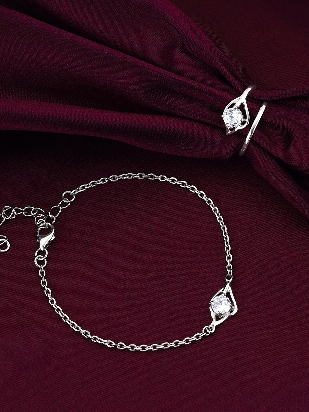 

GIVA 925 Sterling Silver Rhodium-Plated Stone Studded Jewellery Set