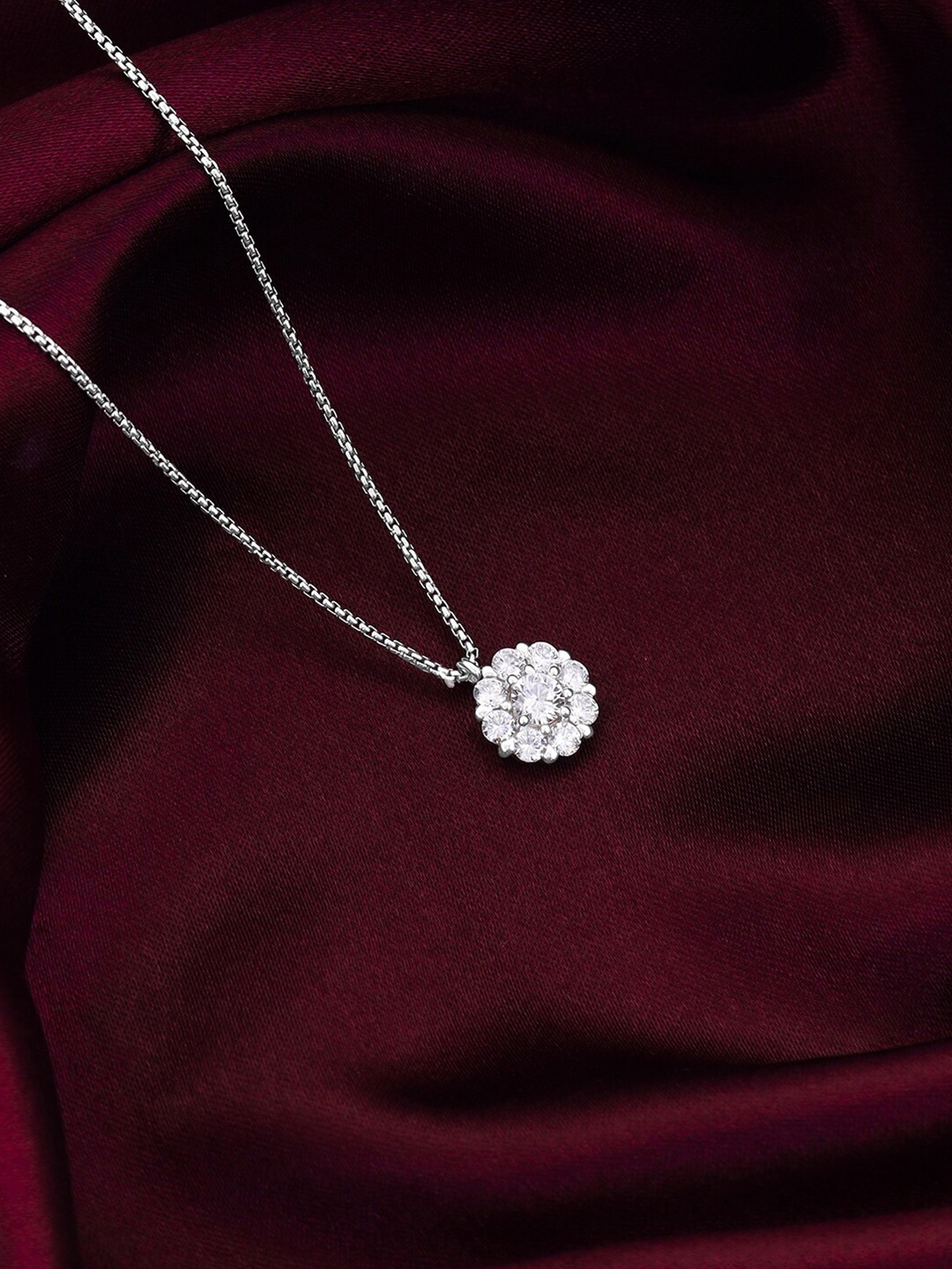 

GIVA 925 Sterling Silver Rhodium-Plated Stone Studded Pendant With Chain