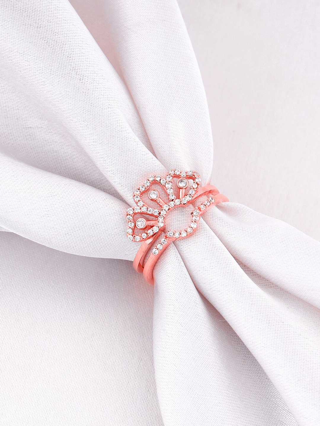 

GIVA 925 Sterling Silver Rose Gold-Plated CZ-Studded Finger Ring